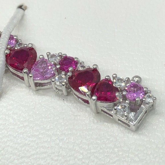 Sterling Silver Ruby, Pink & White Sapphire CLUSTER HEART BRACELET  MSRP $375 - Picture 6 of 11